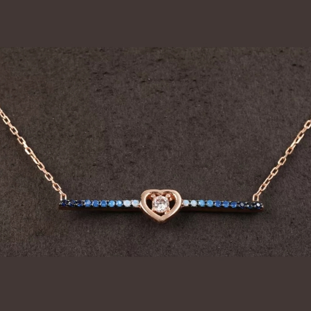Ombre black- LTE blue heart, bar necklace